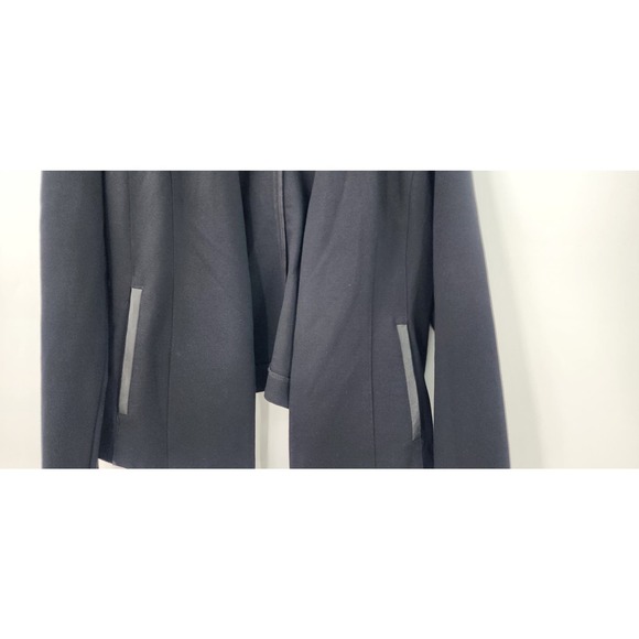 Eileen Fisher Angle Front Viscose Ponte Jacket Black Leather Jacket Medium - Picture 5 of 12